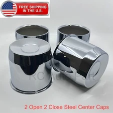 2 Open 2 Closed Chrome Steel 8 Lug Caps 5.15" Push Through Center Caps for Rims