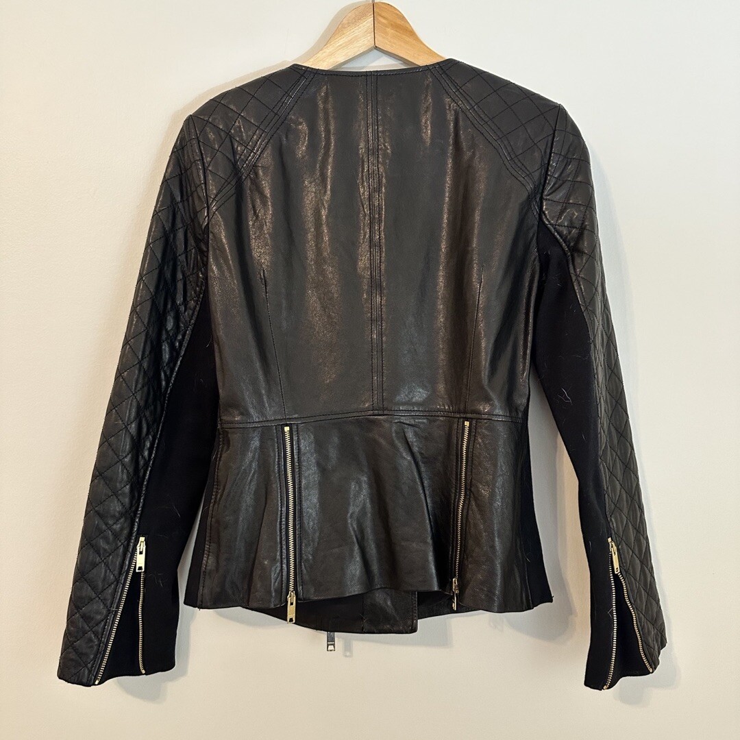 DKNY Moto black leather jacket gold accent zippers sm… Gem