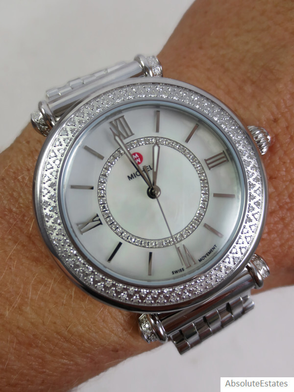 NEW Michele Silver Diamond Caber Mid Ladies Watch 