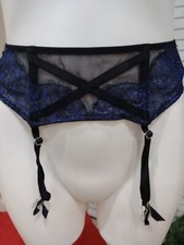 Victoria's Secret Cage Garter Belt XS/S Scandalous Black Shimmer Blue Lace NWOT