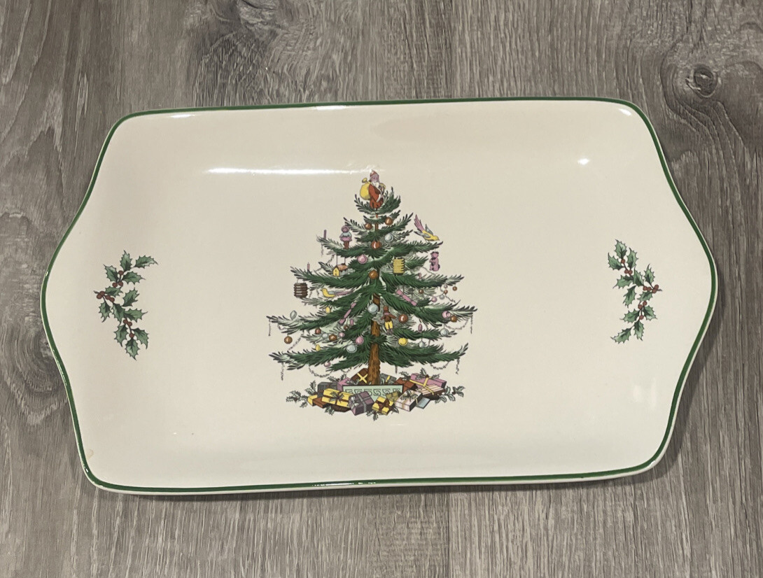 Spode Christmas Tree Dessert Tray Holly Holiday Serving Platter 12 “ W/ Box