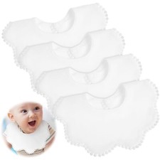 4 Pieces White Bibs for Baby Girl Bandana Bibs Baby Bandana Drool Bibs 360 Bi...