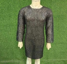 Medieval Viking Black chainmail shirt,9 mm flat ring with solid ring riveted