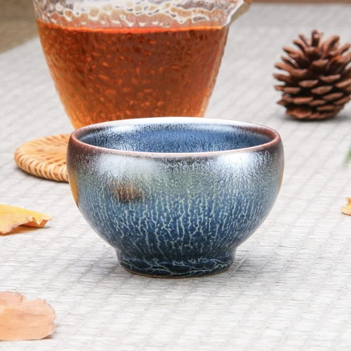 Taza de té china tazas de té japonesas 3,5 OZ cerámica Tenmoku Kung Fu taza de té azul - Imagen 2 de 3