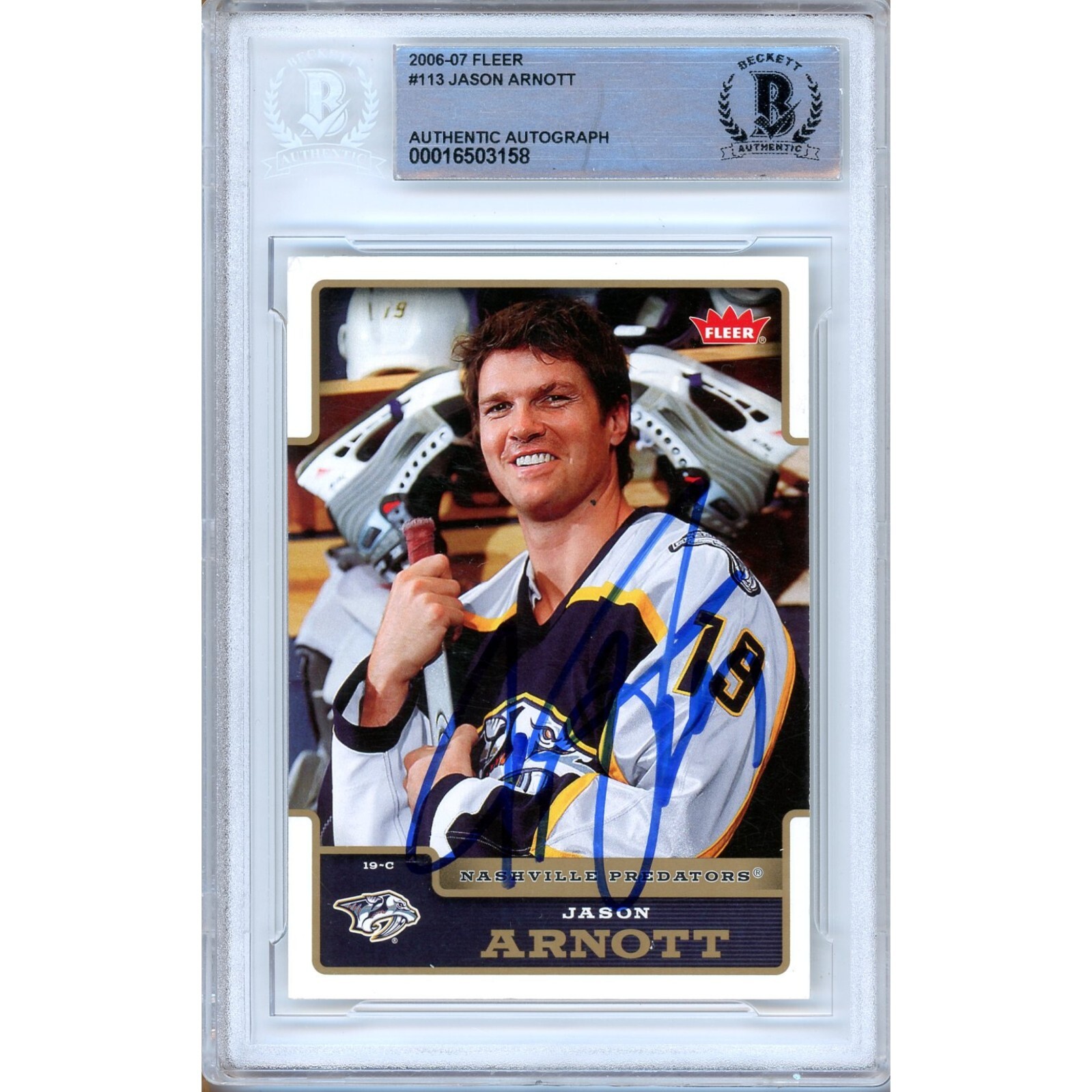 Jason Arnott Nashville Predators Auto 06-07 Fleer Hockey BAS Auth Autograph Slab