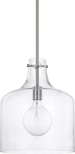 Crawford Urban Industrial Seeded Glass Pendant Light in Brushed Nickel - Picture 1 of 3