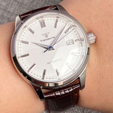 40mm Retro Tandorio Watch Men White Dial Japan NH35A Automatic Dome Glass Date
