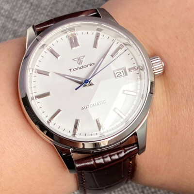 40mm Retro Tandorio Watch Men White Dial Japan NH35A Automatic Dome Glass Date