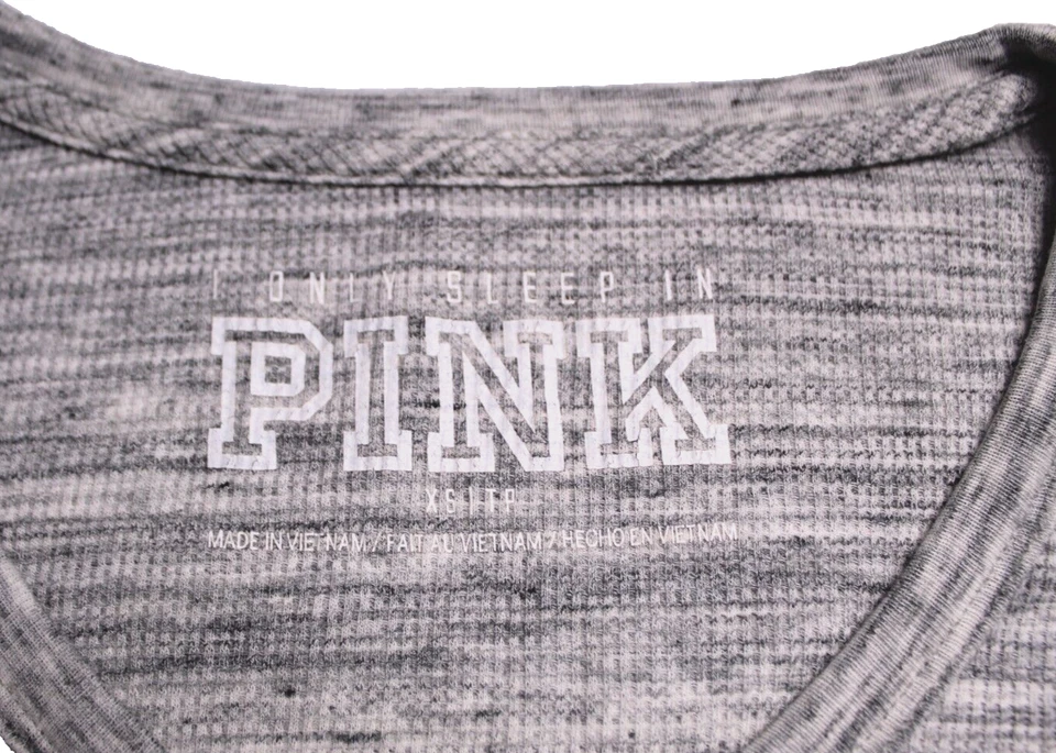 РОЗОВЫЙ HENLEY сна рубашка женщины размер XS светло-серый ребристый длинным рукавом серебряный логотип - Изображение 3 из 4