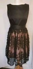 Darling Black Party Dress Satin Lace Lined Skater 8 10 Evening 