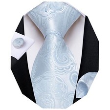 Light Blue Necktie and Handkerchief Set For Men Tie Set
