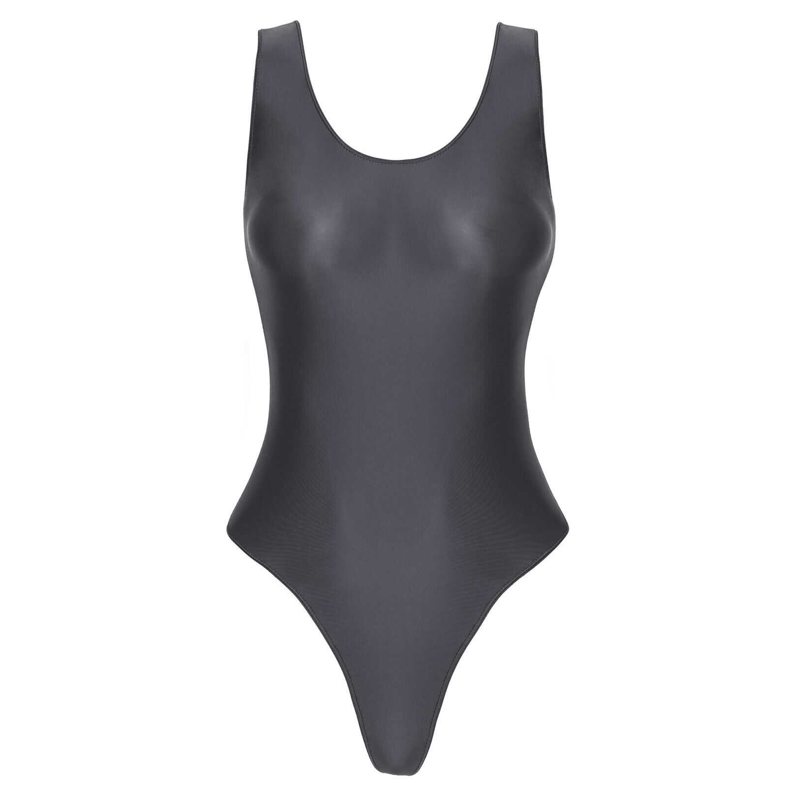 Women's Oil Glossy High Cut Bodysuit Thong Leotard Sleeveless Lingerie  Swimwear