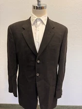 MANI BY GIORGIO ARMANI Finely Textured Stripe Wool Jacket in Chocolate Size 46 R