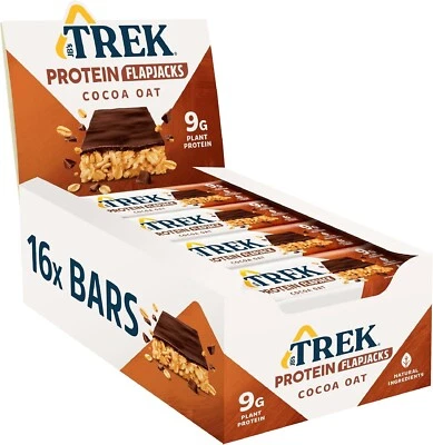 BRANDED Trek High Protein Flapjack Cocoa Oat Plant Based Vegan Snack 50g x 16 bars