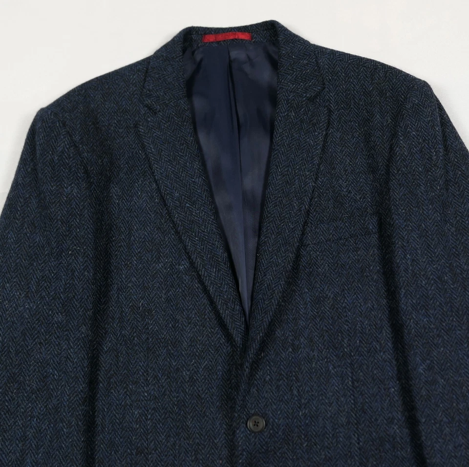 Dobell x Harris Tweed 46L Blue Scottish Hand Woven Wool Blazer Herringbone Men's - Image 4 of 4