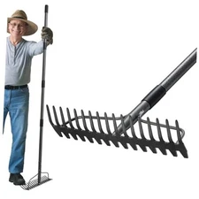 Adjustable Bow Rake Heavy Duty, Dual-Sided Steel Garden Rake 77"(5 sections)