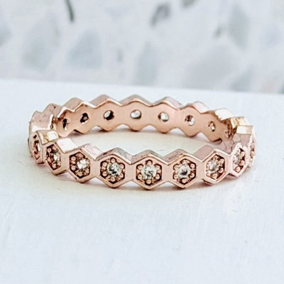 925 Rose Gold Hexagon Eternity Band Ring Size 7 Sapphire Gemstone