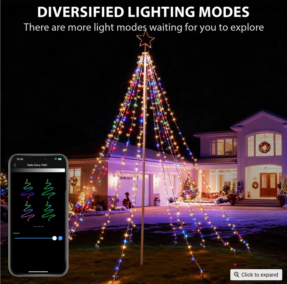 Árbol de Navidad con asta de bandera de 12 pies preiluminado programable RGB luces de hadas decoraciones Foto 4 de 4