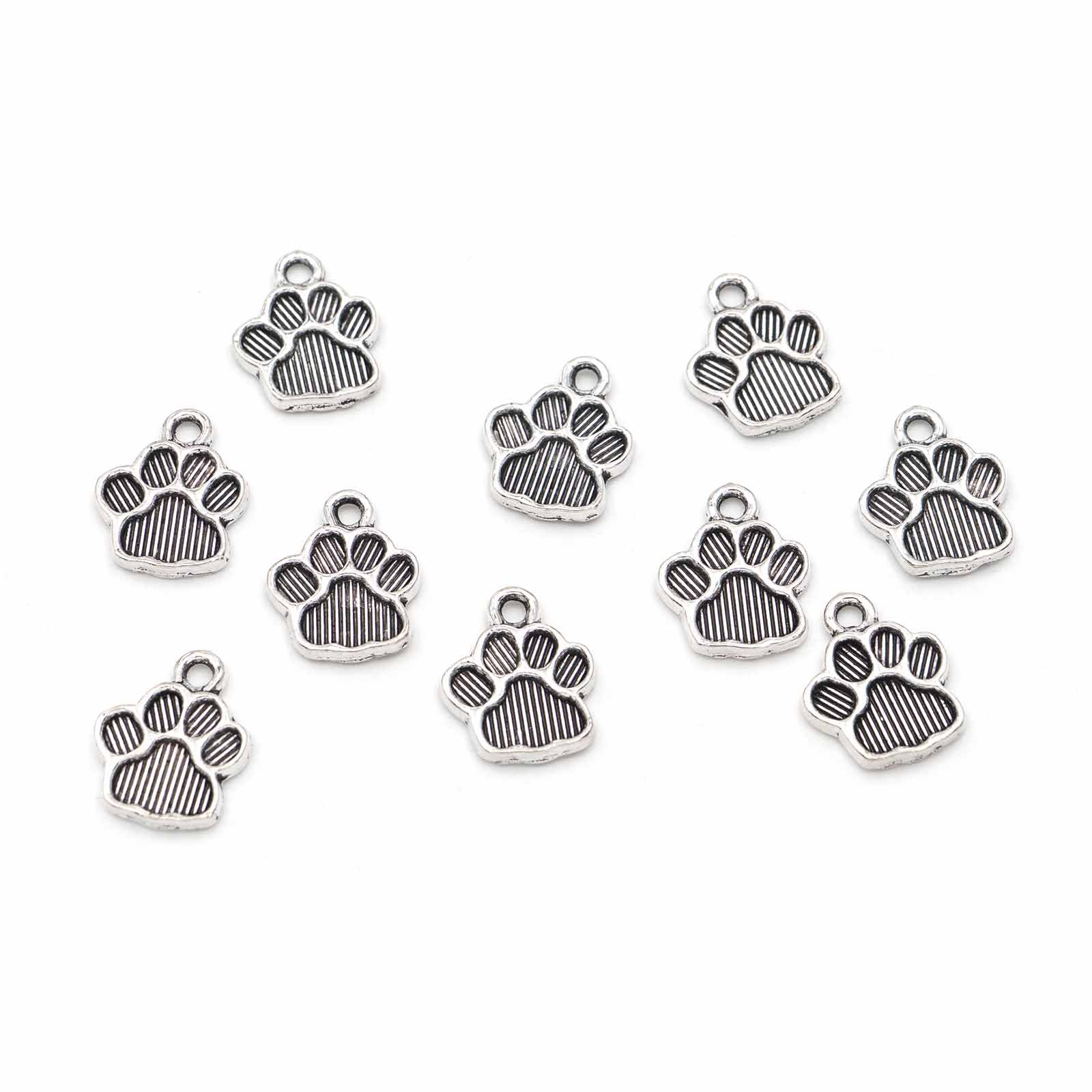 Ciondolo zampa di cane 15 mm argento antico - 10 pezzi