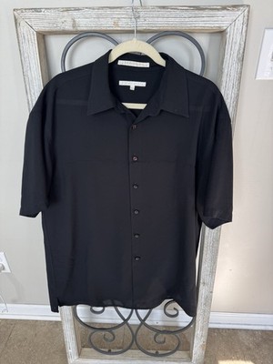 Perry Ellis Black Short Sleeve Button Up Shirt Mens L Lightweight Casual