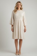 UMGEE Boho Lace Mixed Bell Sleeve Babydoll Mini Dress Cream Small EUC