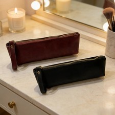 2Pcs Leather Pencil Pouch Pencil Case Portable Zipper Bag Slim Pencil Holder Bag