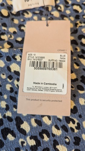 TU Blue Leopard Print Peplum Dress Size 10 Petite - Picture 11 of 12