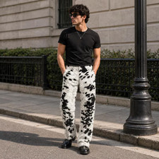 Mens Real Cowhide Leather Pants Hair-On Fur Rodeo Cowboy Style