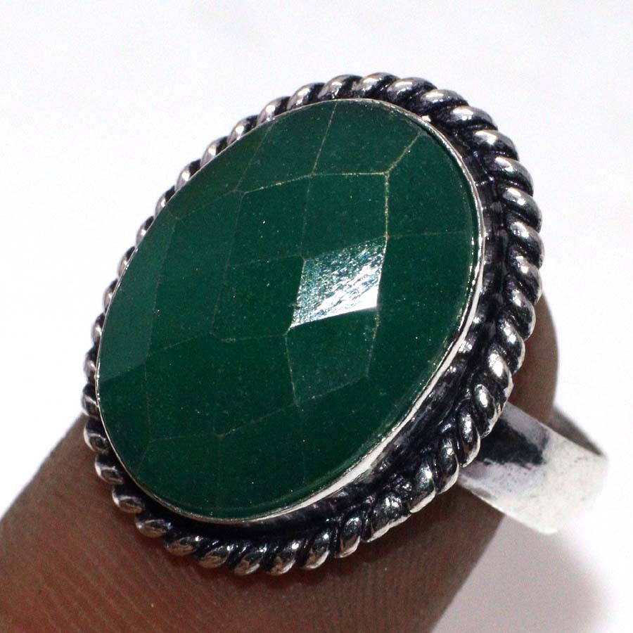 925 Silver Plated Emerald Ethnic Ring Size US 8 Jewelry JW
