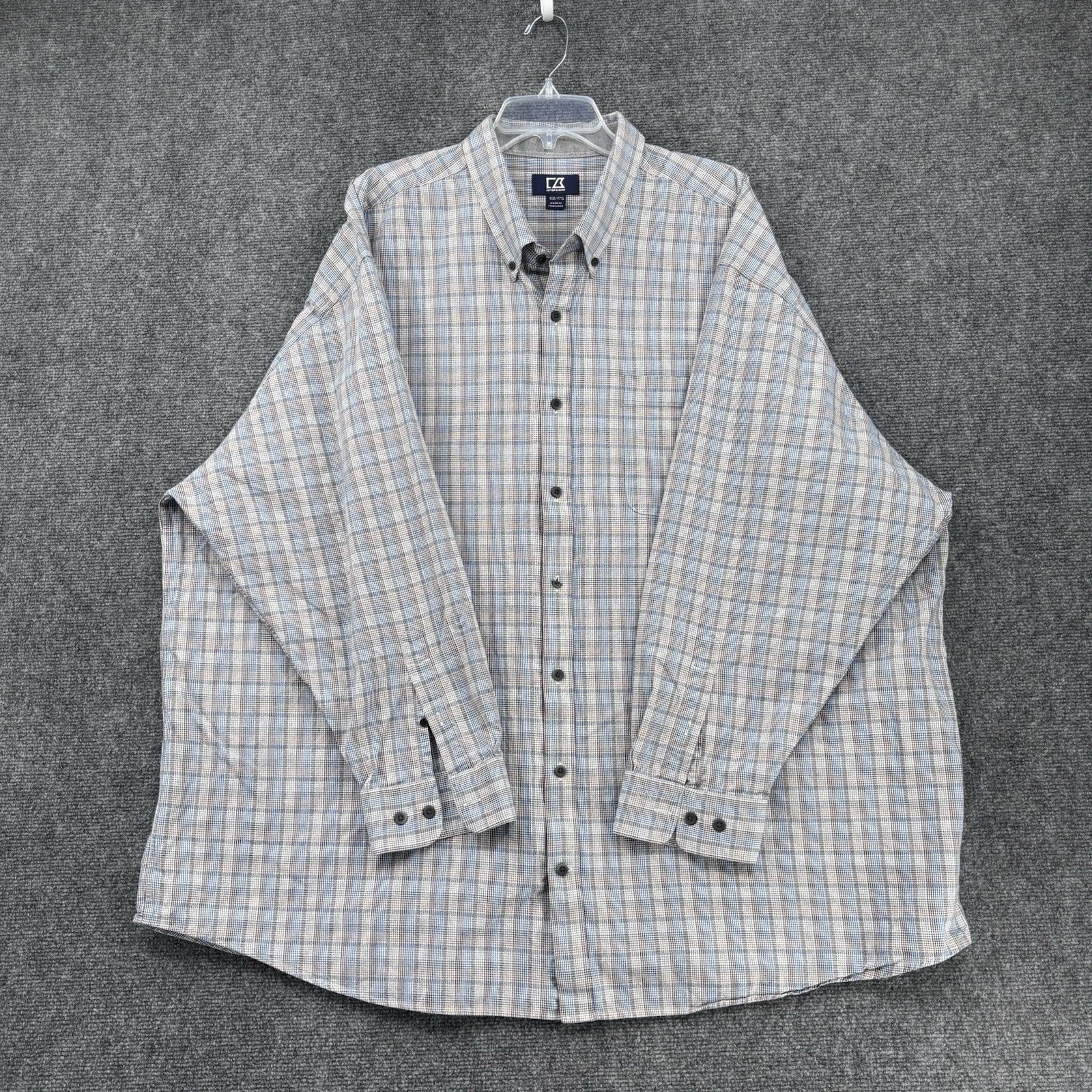 Cutter & Buck Blue Gray Plaid Long Sleeve Button Up Shirt Men’s Big 4XB Career