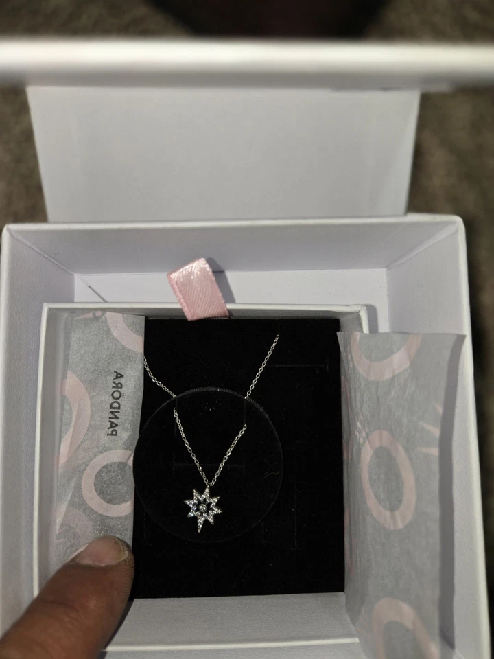 Pandora Plata Estrella del Norte Colgante Collar Plata de Ley 925 Foto 3 de 4