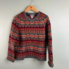 EMS Eastern Mountain Sports Multicolor Aztec Patterened 100% Wool 90s Womens Med