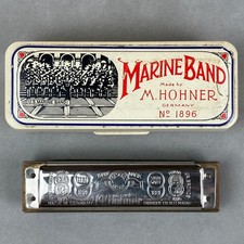 Vintage M. Hohner Marine Band Harmonica No. 1896 Key of A Germany w/ Case