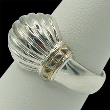 Vintage 925 Solid Sterling Silver Ribbed Dome Ring Size 7.5 Bold Statement