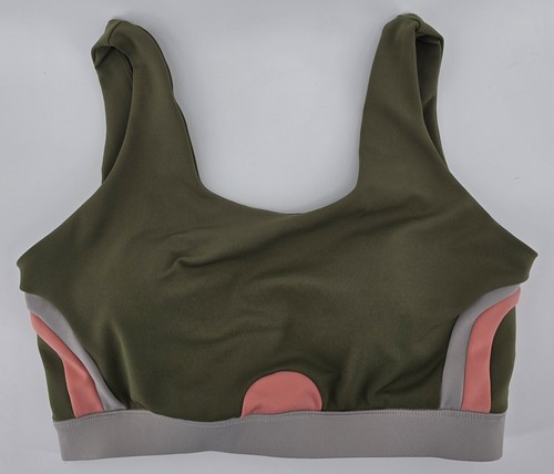 POP Fit Women's XL Sports Bra Olive Green Pullover Medium Support Removable Pads