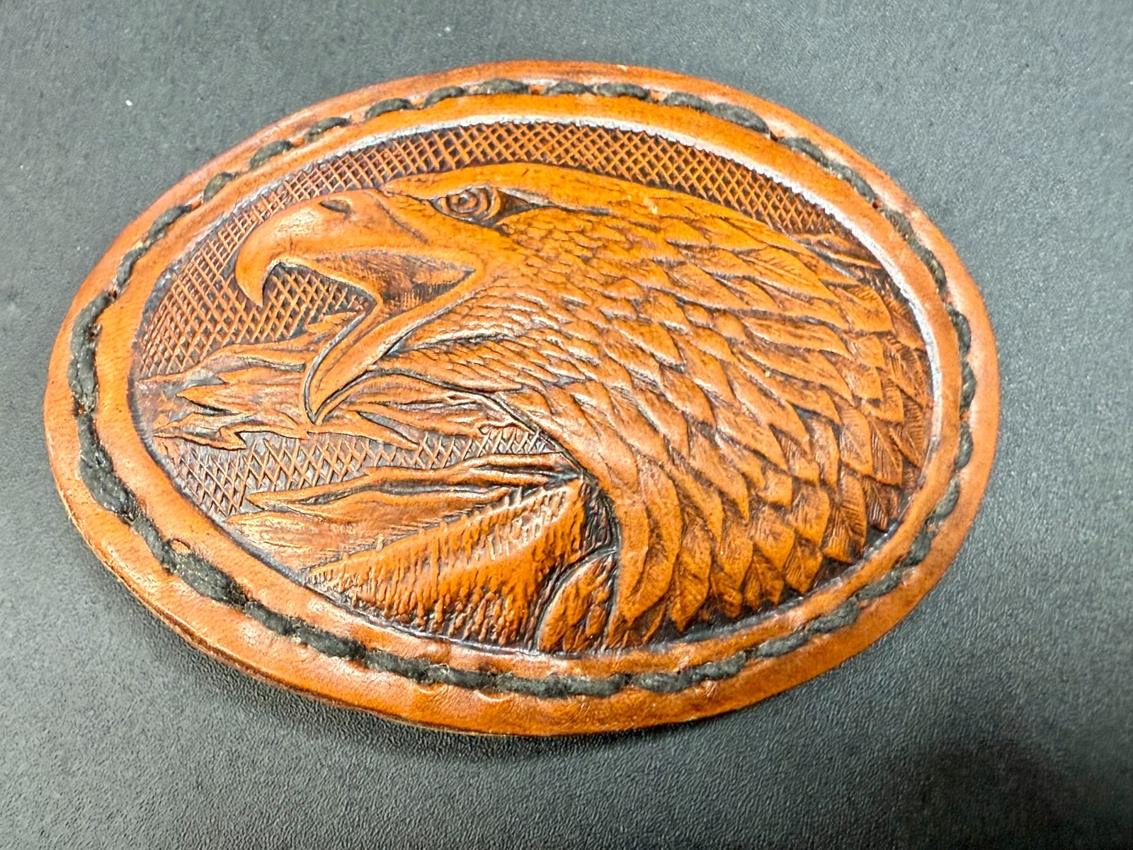 Attacking Bald Eagle Head Embossed on Brown Leath… - image 11