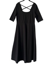 Pact Black Crisscross A-Line Fit & Flare Scoop Neck Dress Sz L with Pockets