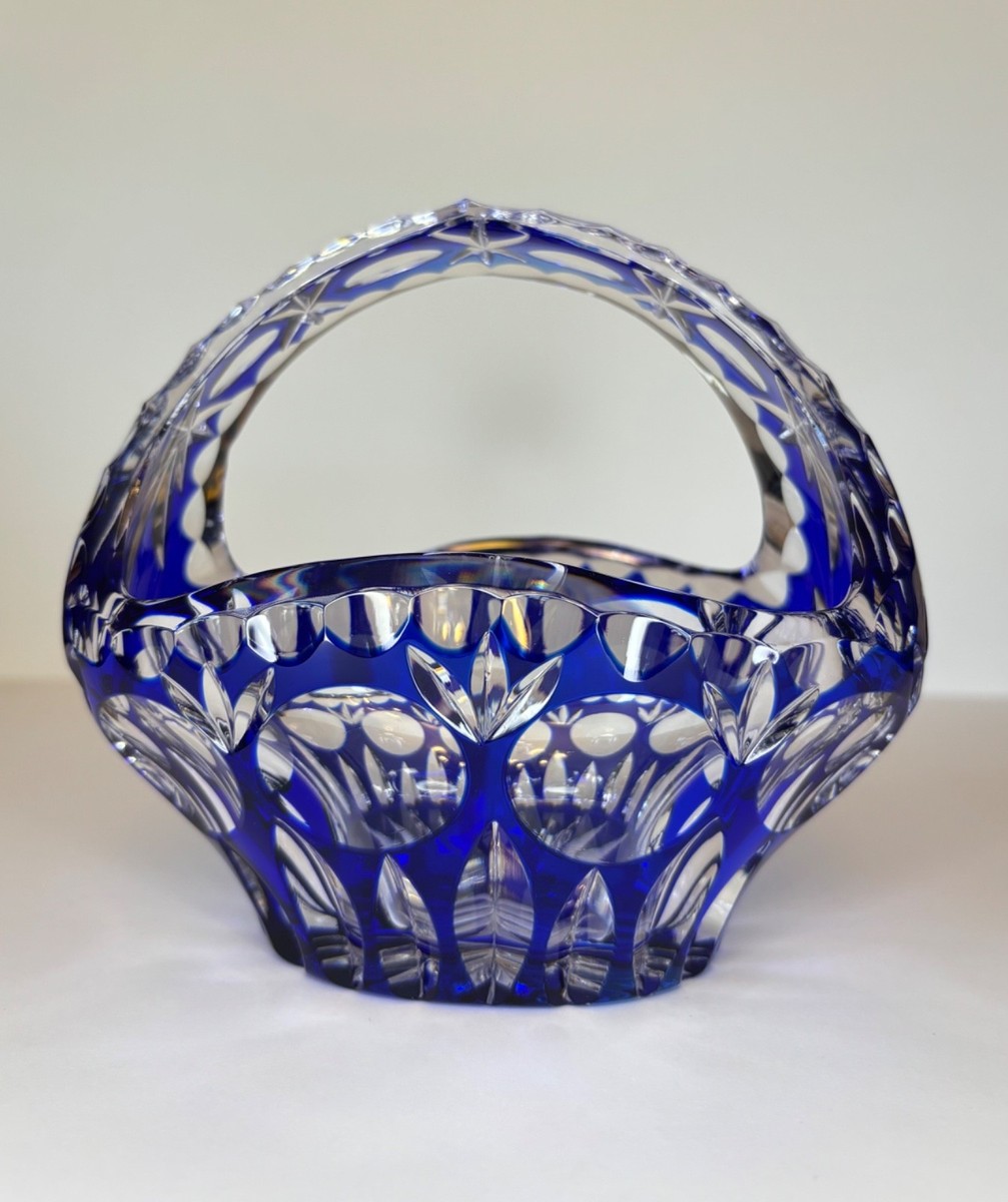 Nachtmann BLEIKRISTALL クリスタル花瓶 専用ボックス付き Nachtmann Bleikristall Cobalt Blue Cut to Clear Crystal Basket
