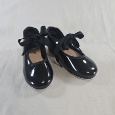 Capezio Girls Size 9 1/2 WW A3 65 Shiny Black Tele Tone Tap Dance Shoes 6335C