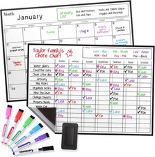 Cinch Magnetic Dry Erase Calendar  Chores Chart for Kids Bundle Fridge 2 Boards