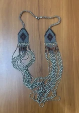 Vintage Native American Woven Seed Bead Necklace Tiered Waterfall Multi Drape