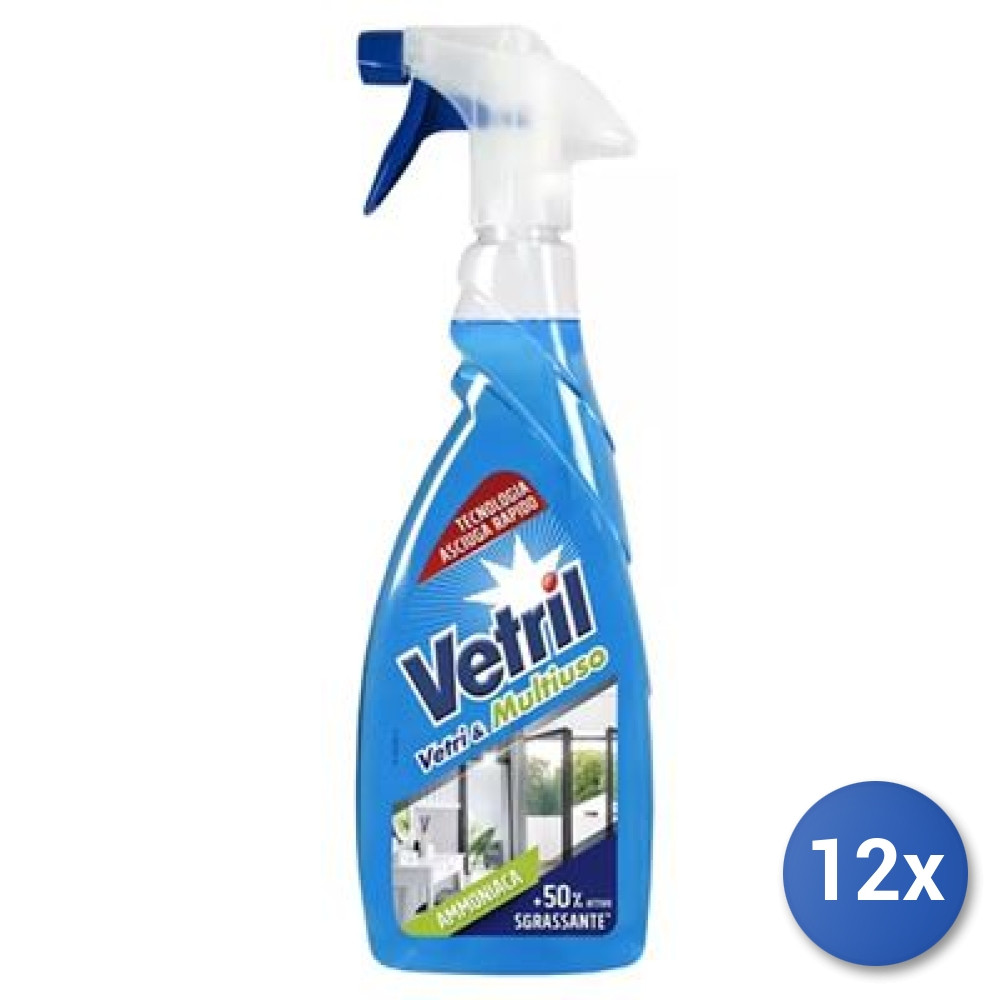 12x Bundle Vetril Vetri E Multiuso 650 Ml. Trigger Ammoniaca Made In Italy