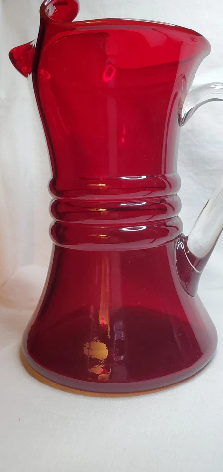 1930s Morgantown Glass Co. RINGLING Cocktail Ruby Red 9” Clear Handle 54ozs EUC  - Image 2 of 4
