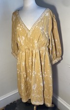 3X eShakti Mustard Yellow Midi Flowing Summer Floral Dress Size 3XL Pockets