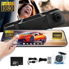 10" Dashcam 1080p Dual Lens Kamera Auto DVR Rückfahrkamera Spiegel Videorecorder