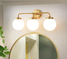 Deyidn 22.5 in. 3-Light Gold Bathroom Vanity Light with Opal Glass Shades NEW 