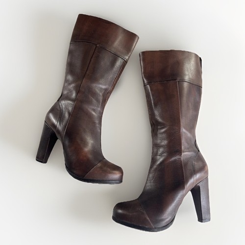 Timberland Women’s Marge Tall Leather Zip Platform High Heel Brown Boots Size 8 - Image 1