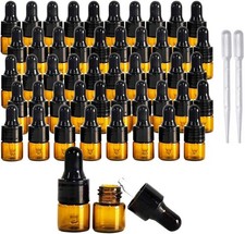 50Pcs Amber Glass Mini Dropper Bottle 1ml Amber Essential Oil Bottles Vials Trav