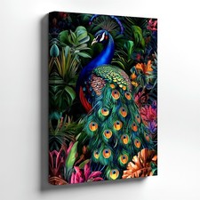 Wall Art Colorful Peacock Tropical Jungle Floral Bird Canvas Print Poster Print