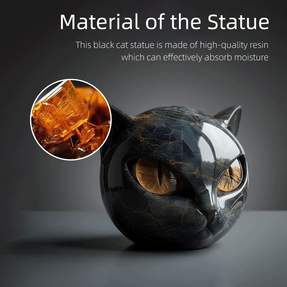 Lujosa escultura de piedra de gato negro resina elegante decoración del hogar y regalo para amantes de los gatos Foto 4 de 4